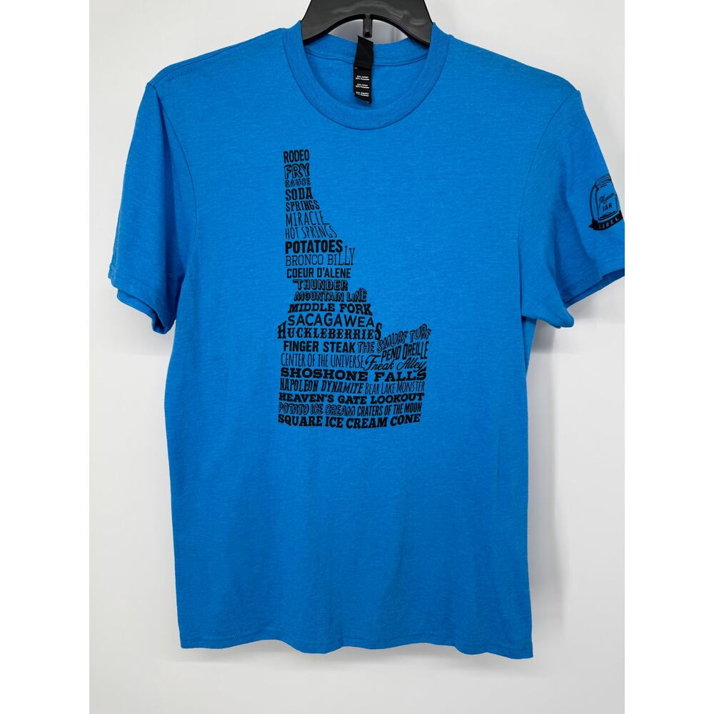 Mason Jar Label Idaho Graphic TShirt Small Blue Souvenir Travel Tee Cotton Blend - Picture 3 of 6